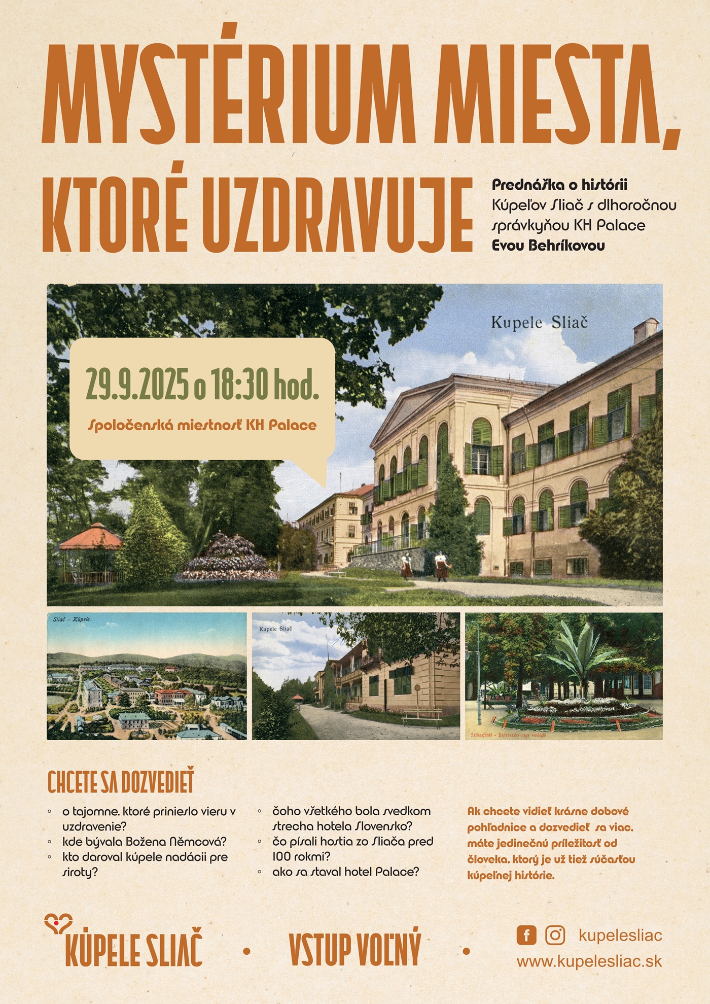 Prednáška o histórii Kúpeľov Sliač – MYSTÉRIUM MIESTA, KTORÉ UZDRAVUJE